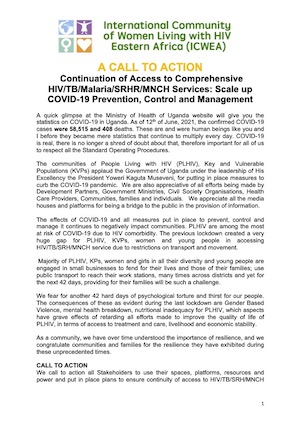 Read more about the article A Call to Action – Continuation of Access to Comprehensive HIV/TB/Malaria/SRHR/MNCH Services: Scale-up COVID-19 Prevention, Control and Management